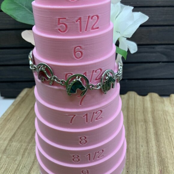 SJ Horseshoe Horse Head Iridescent Mother of Pearl Silver Tone Bracelet - Picture 6 of 8